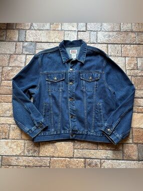 Vintage Ely Cattleman Western Denim Trucker Jacket - Dark Wash Size L